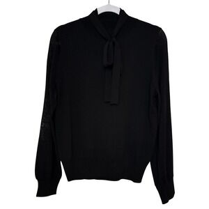 Ann Taylor Bow Mock Neck Knit Sweater Sheer Long Puff Sleeve‎ Clean Girl New L